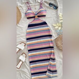 Multicolor Striped Crochet Cut out Dress